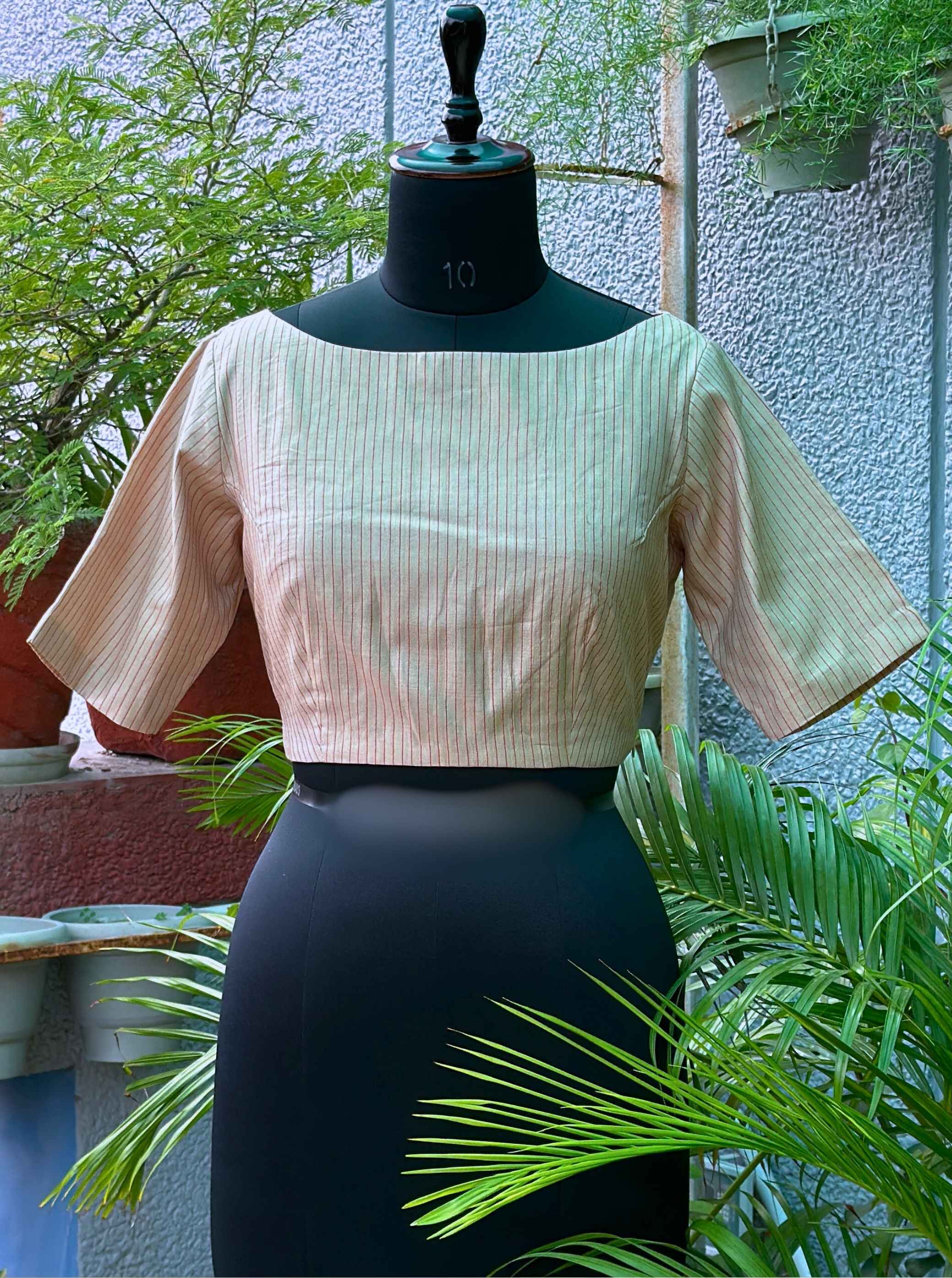 Pure Handloom Kosa Silk Cream Boat Neck Blouse