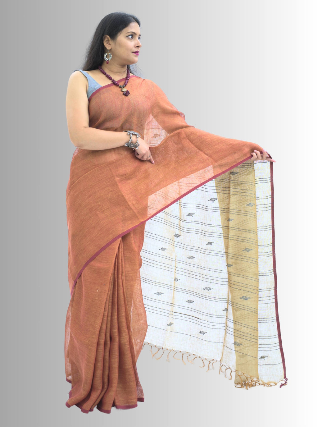 Pure Handloom Brown Linen Saree