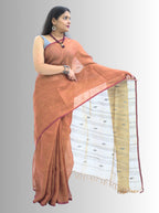 Pure Handloom Brown Linen Saree
