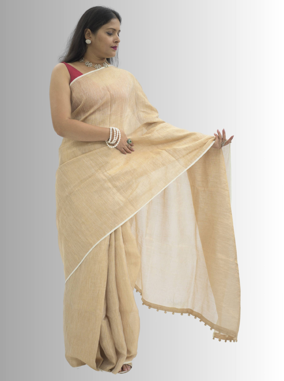 Pure Handloom Golden Tissue Linen Saree