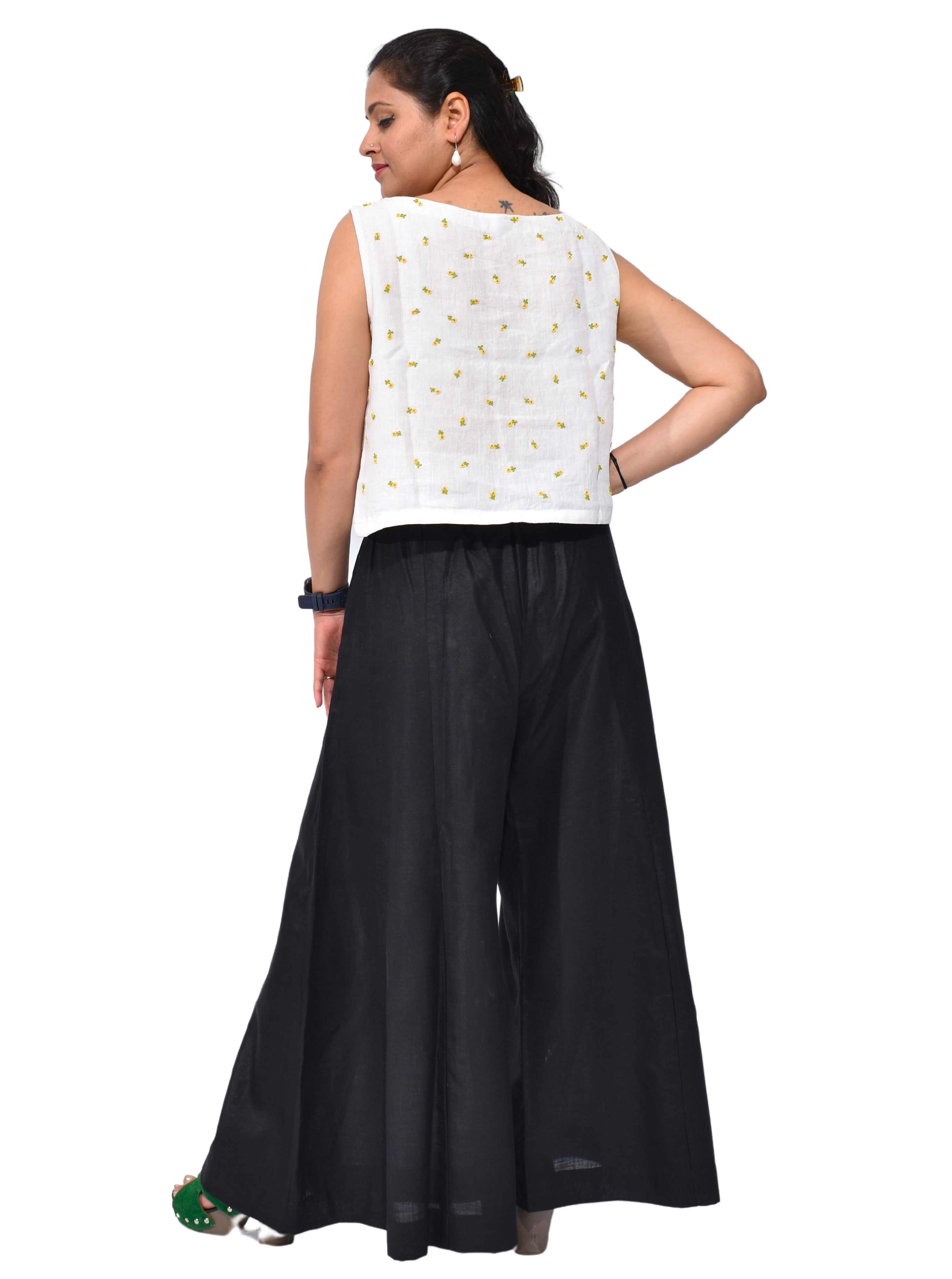 Pure Handloom Linen White Hand embroidered Top