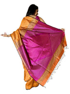 Pure handloom Orange &Pink tussar saree with Jamdani work