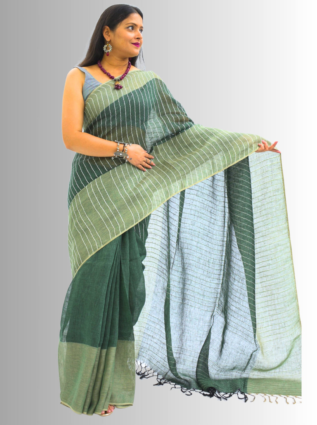Pure Handloom Green Linen Saree
