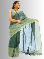 Pure Handloom Green Linen Saree