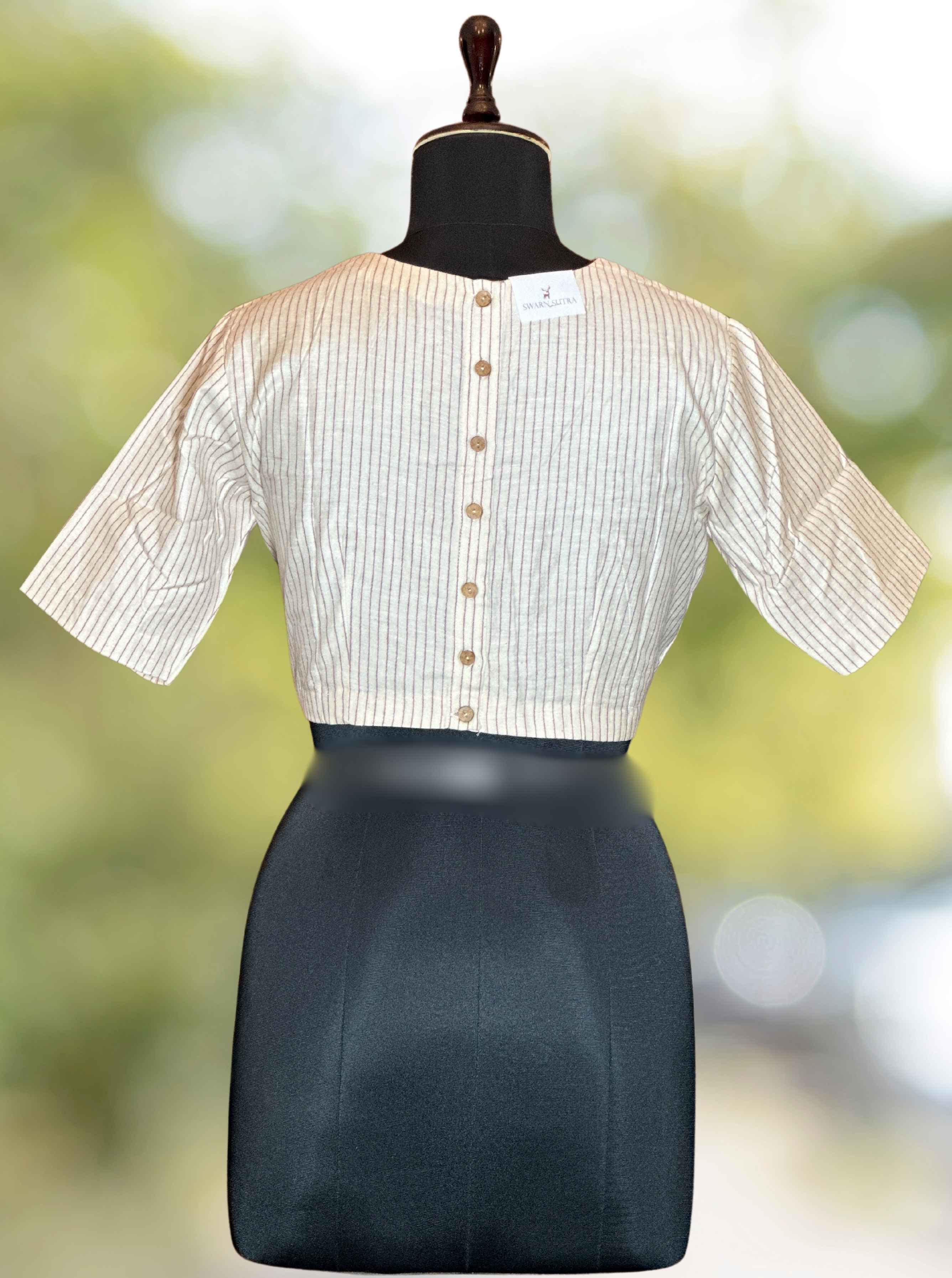 Pure Handloom Kosa Silk off white round Neck Blouse