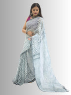 Pure Handloom White & Grey Shibori Linen Saree