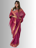 wine handloom linen saree wih hand embroiedrey with blouse