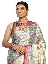 Tissue Silk Banarasi Metallic Green Saree with Meenakari Jaal Work