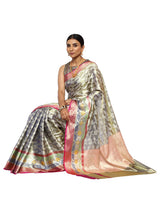 Tissue Silk Banarasi Metallic Green Saree with Meenakari Jaal Work