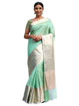 Jamdani Silk Banarasi Pista Green Saree with Zari Butta Work