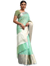 Jamdani Silk Banarasi Pista Green Saree with Zari Butta Work
