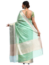 Jamdani Silk Banarasi Pista Green Saree with Zari Butta Work