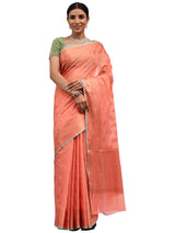 Cotton Silk Banarasi Peach Saree with Copper Zari Butti Work