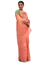 Cotton Silk Banarasi Peach Saree with Copper Zari Butti Work