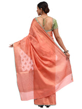 Cotton Silk Banarasi Peach Saree with Copper Zari Butti Work