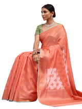 Cotton Silk Banarasi Peach Saree with Copper Zari Butti Work
