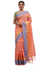 Cotton Silk Banarasi Peach Saree with Thread & Zari Border