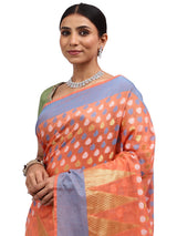 Cotton Silk Banarasi Peach Saree with Thread & Zari Border