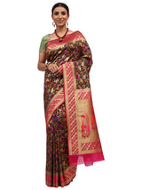 Ilfi Jamewar Banarasi Black Silk Saree with Zari Jaal Work