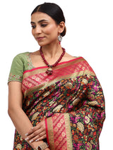 Ilfi Jamewar Banarasi Black Silk Saree with Zari Jaal Work