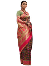 Ilfi Jamewar Banarasi Black Silk Saree with Zari Jaal Work