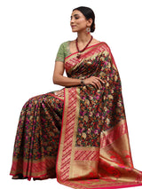 Ilfi Jamewar Banarasi Black Silk Saree with Zari Jaal Work