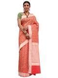 Jamdani Banarasi Peach Chanderi Silk Saree with Thread Work Jaal