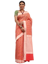 Jamdani Banarasi Peach Chanderi Silk Saree with Thread Work Jaal