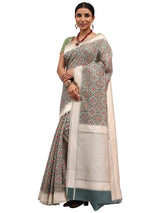 Jamdani Silk Banarasi Green Chanderi Silk Saree with Thread Work Jaal