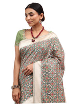 Jamdani Silk Banarasi Green Chanderi Silk Saree with Thread Work Jaal