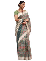 Jamdani Silk Banarasi Green Chanderi Silk Saree with Thread Work Jaal