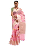 Organza Silk Banarasi Pink Saree with Meenakari Jungla Zari Work