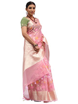 Organza Silk Banarasi Pink Saree with Meenakari Jungla Zari Work