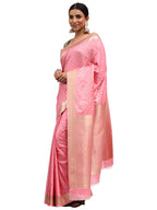 Kataan Silk Banarasi Pink Saree with Meenakari Butti Zari Work
