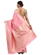 Kataan Silk Banarasi Pink Saree with Meenakari Butti Zari Work