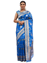 Organza Silk Banarasi Turquoise Saree with Golden Silver Jungla Work