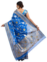 Organza Silk Banarasi Turquoise Saree with Golden Silver Jungla Work