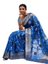 Organza Silk Banarasi Turquoise Saree with Golden Silver Jungla Work