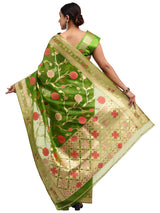 Organza Silk Banarasi Green Saree with Meenakari Jungla Work
