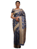 Katan Silk Banarasi Grey Saree with Jamewar Lehariya Work