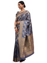 Katan Silk Banarasi Grey Saree with Jamewar Lehariya Work