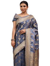 Katan Silk Banarasi Grey Saree with Jamewar Lehariya Work