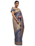 Katan Silk Banarasi Grey Saree with Jamewar Lehariya Work