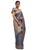 Katan Silk Banarasi Grey Saree with Jamewar Lehariya Work
