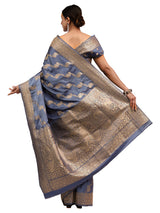 Katan Silk Banarasi Grey Saree with Jamewar Lehariya Work