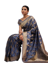 Katan Silk Banarasi Grey Saree with Jamewar Lehariya Work