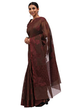Cotton Silk Banarasi Brown Saree with Jute Work