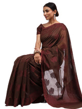 Cotton Silk Banarasi Brown Saree with Jute Work