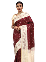 Katan Silk Banarasi Brown Saree with Meenakari Butti Border