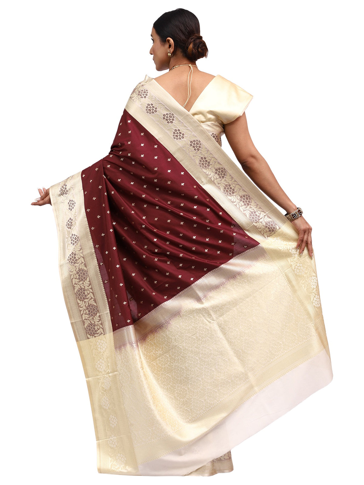 Katan Silk Banarasi Brown Saree with Meenakari Butti Border